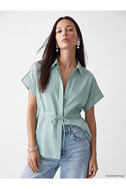 LC Waikiki Green Belted Striped Women's Shirt