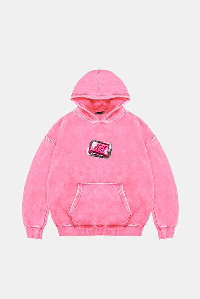 Sekizbiraltı Fight Club Baskılı Oversize Unisex Yıkamalı Pembe Hoodie