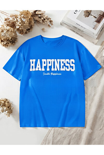 UNCİA OUTDOORS تي شيرت نسائي/رجالي للجنسين مطبوع عليه HAPPINES ذو رقبة دائرية...