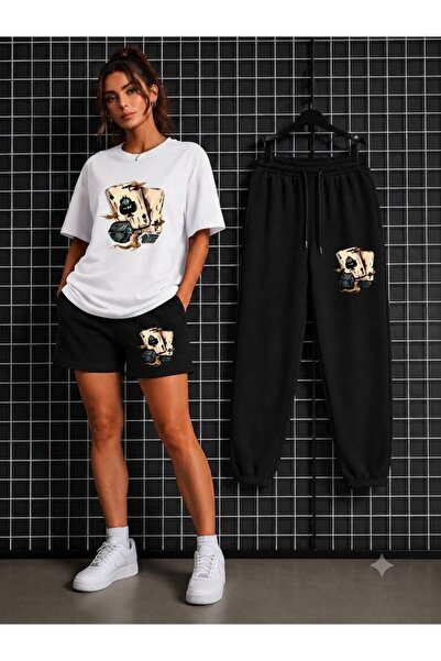 CLOTHES33 تي شيرت وشورت رياضي، طقم من 3 قطع، نحيف، صيفي، مقاوم للعرق، للنساء/...