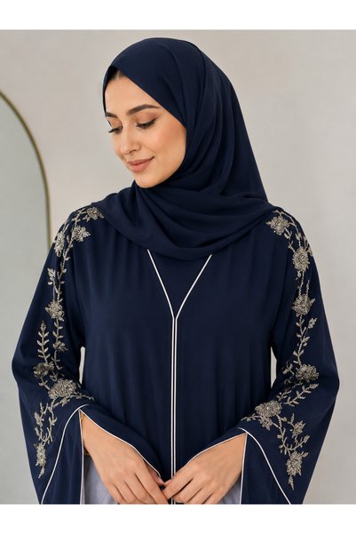 Passion by rahi Beautiful navy blue hand embroidery Abaya&Hijab