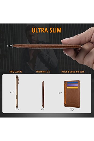 Travelambo Front Pocket Minimalist Leather Slim Wallet RFID Blocking Medium Size