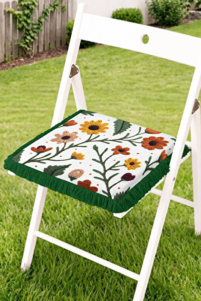 Realhomes Embroidered Floral and Leaf Pattern Fringed Zippered Chair Cushion ...