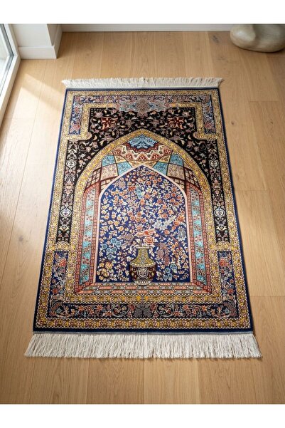Reis Premium Bambu İpek 160 Tarak İran Halı Seccade Lacivert (125x80 cm) - Va...