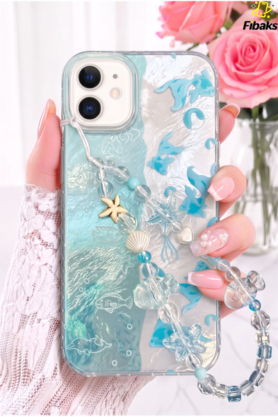 Fibaks iPhone 11 Kılıf Hologramlı Çift Renk Charmlı Deniz Balık Desenli Silik...