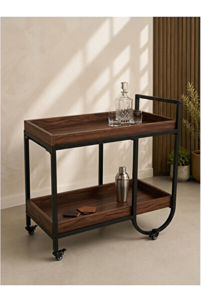 DEC22 Modern Rove Wooden Trolley with Metal Legs and Movable Wheels