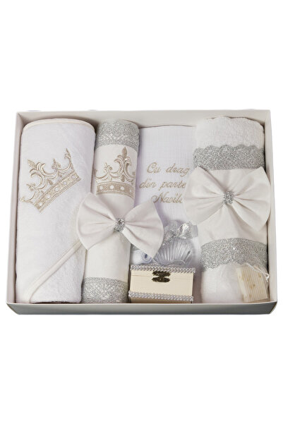 Happy Bears Trusou botez pentru baieti, 8 piese, “Coroana rege", bumbac, brod...