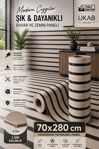 UKAB DEKOR 70x280 Cm Tek Parça Kendinden Yapışkanlı Premium Yüzey Dekoratif Z...