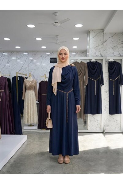 Genel Markalar Kadın Drape Yaka Dökümlü Medine İpeği vücuda yapışmayan Tesett...