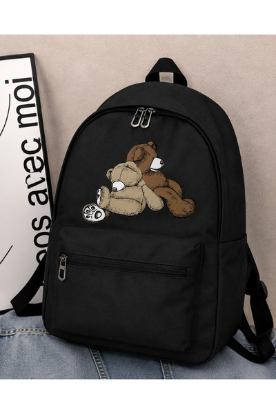 Generic Brand Black Backpack with Teddy Bear Print