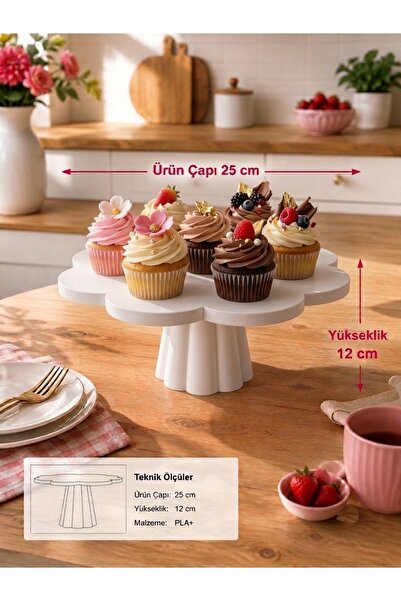 Mazaka Studio Cupcake Ayaklı Pasta Stand Beyaz - Çap 25 CM - Yükseklik 12 CM