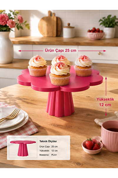 Mazaka Studio Cupcake Ayaklı Pasta Stand Pembe - Çap 25 CM - Yükseklik 12 CM