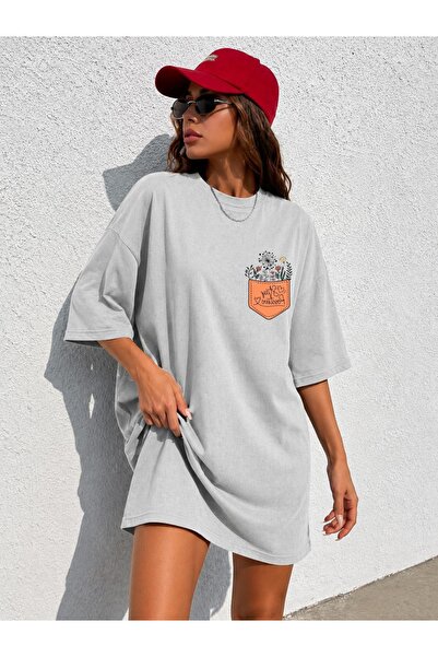 classy moda Women's Floral Pocket Image Printed Oversize Extra Long Tunic T-S...