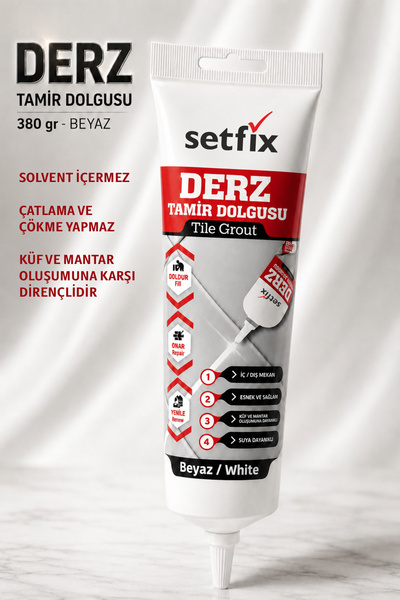 Setfix Beyaz Derz Tamir Dolgusu, 380gr / Fayans, Seramik, Mermer, Mozaik Yüze...