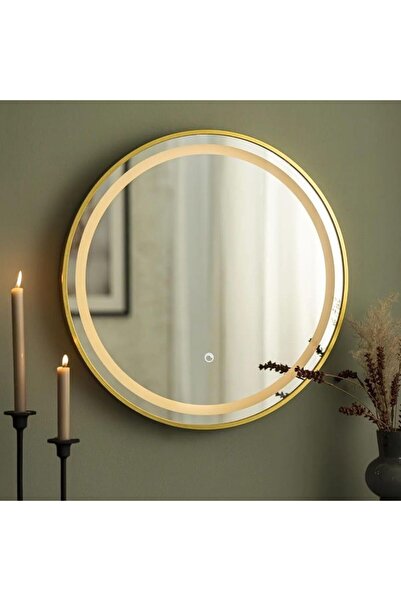 Generic Lumina Round LED Wall Mirror 90×90 cm, Gold Metal Frame, Touch Sensor...
