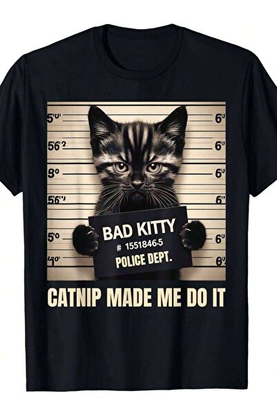 kai22 [تي شيرت] تي شيرت أسود بطبعة مضحكة ومرحة 'BAD KITTY' #   15518465 'قطة ...