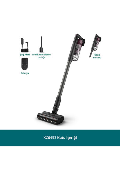 Philips 6000 Serisi Kablosuz Dikey Süpürge Yüksek Emiş Gücü Çift Batarya Elde Kullanılabilen Turbo ve Dar Aralık Aparatlı EPA Filtreli Halı Parke Temizliği Mavi XC6453