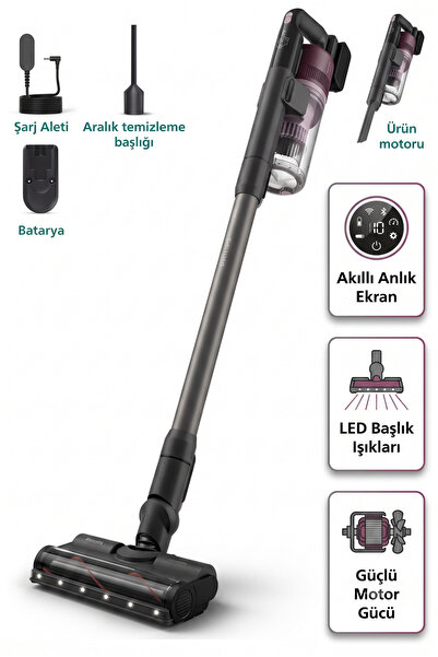 Philips 6000 Serisi Kablosuz Dikey Süpürge Yüksek Emiş Gücü Çift Batarya Elde...