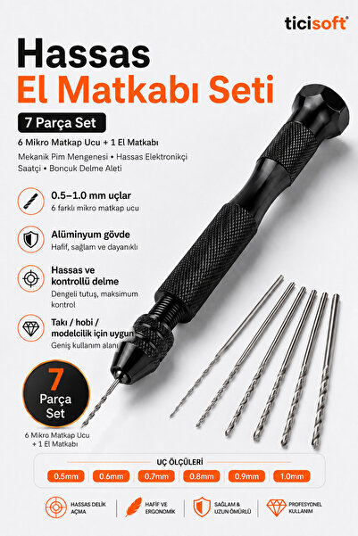 Ticisoft 7 Parça Hassas El Matkabı Seti Ayarlanabilir Mandrenli Pin Vise ve 6...