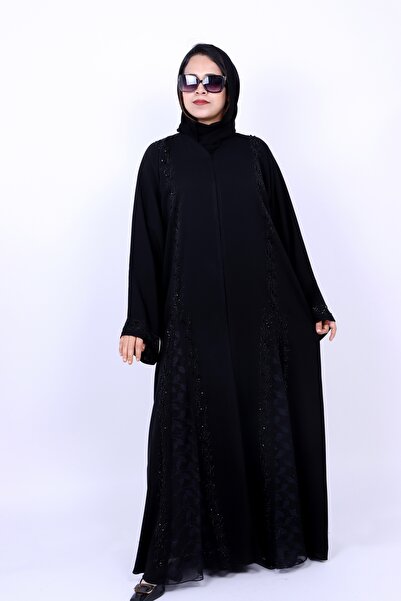 Izzah Bella Izzahbella Luxury Hand-Beaded Black Abaya with net cloth Insert P...