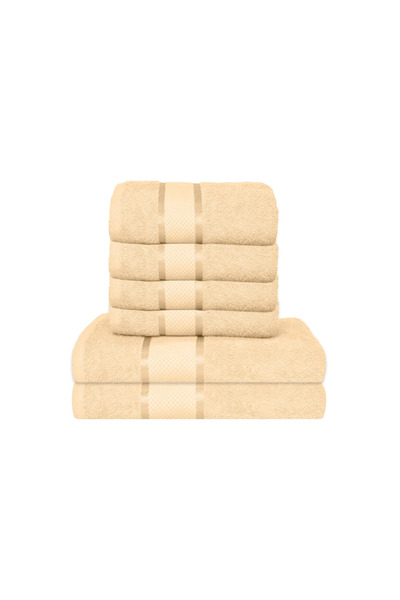 LOVE HOME'S Set 6 prosoape de baie, Bumbac, Uni, 400g/m², 50x90cm/70x140cm, Bej