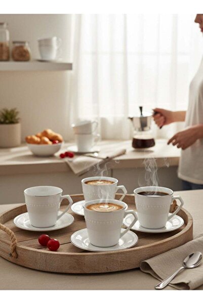 Reem 12-Piece Porcelain Tea Cup&Saucer Set White/Gold for 6 People