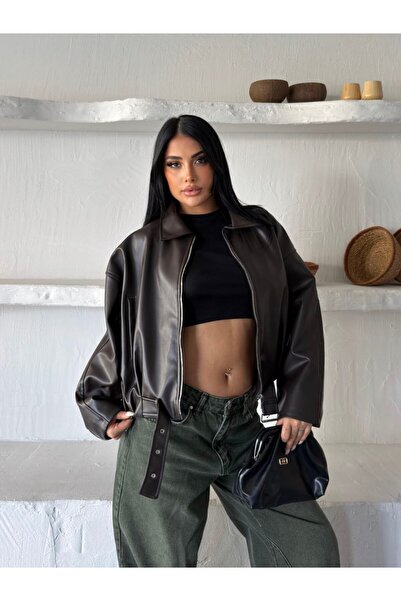 DENİKK Trend Street Wear Crop Leather Jacket