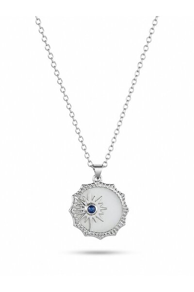 serelya 316L Steel Silver Color Zircon Stone Enamel Pole Star Necklace