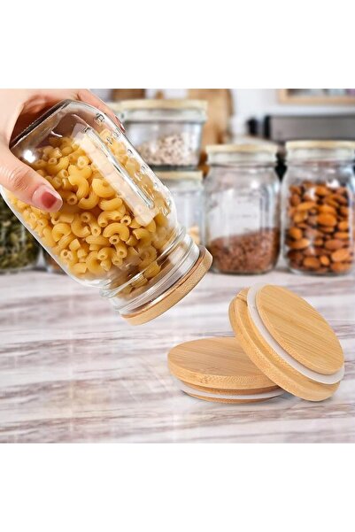 ALMEKAQUZ Bamboo Mason Jar Lids Regular Mouth Storage Canning Jar Lids, 6 Pac...