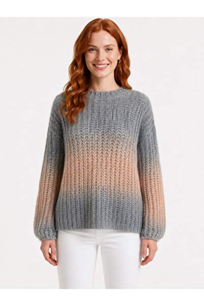 Neden Tekstil Women's Oversize Knitwear Round Neck Color Gradient Sweater