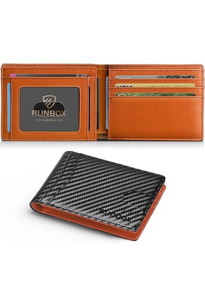 Runbox محفظة رجالية نحيفة من الجلد مع خاصية حجب RFID، محفظة رجالية صغيرة رفيع...