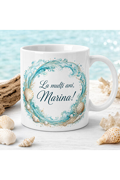 Generic Brand Cană ceramică La mulți ani Marina, model marin cu valuri și sco...