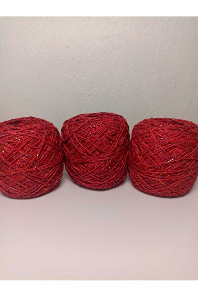 kartopya Gökkuşağı Simli Kırmızı Renkli Koton Örgü İpi 300gr(3x100 Gr)