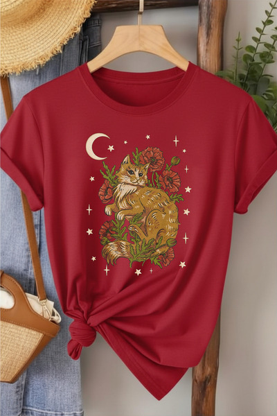 l'eivor Cat Flower Star Printed Cotton Women's T-Shirt