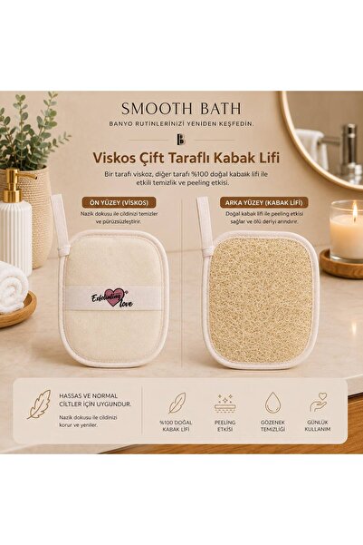SMOOTH BATH Çift Taraflı Viskos Kabak Lifli Banyo Kesesi | Doğal Kabak Lifi i...