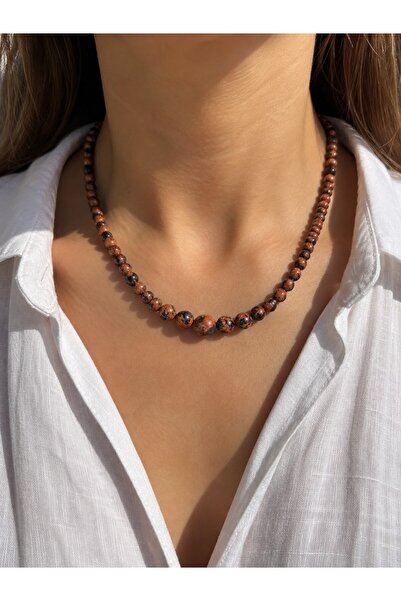 Parla Takı Studio Shahin Eye Natural Stone Look Brown Black Beaded Necklace -...