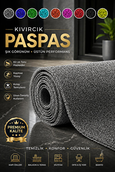 ABK PLASTİK Kıvırcık Paspas Tüm Ölçüler Kaymaz Taban Halı Yolluk Kapı Önü Pas...