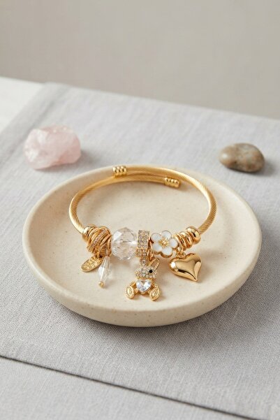 Clariss Rabbit Model Gold Color White Charm Bracelet