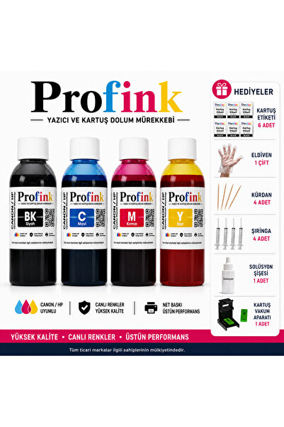 Profink HP 2976 (HP 654) VAKUM APARATLI KARTUŞ DOLUM SETİ 4X100ML