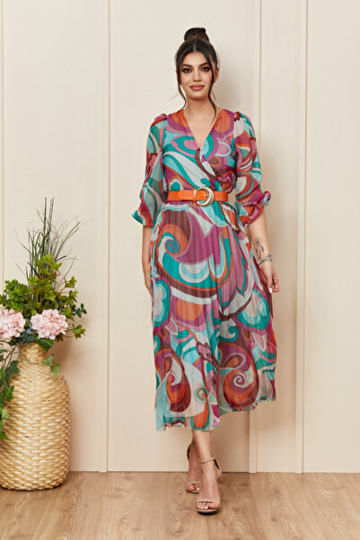 OEM Rochie Ingrid Verde Roz Multicolor