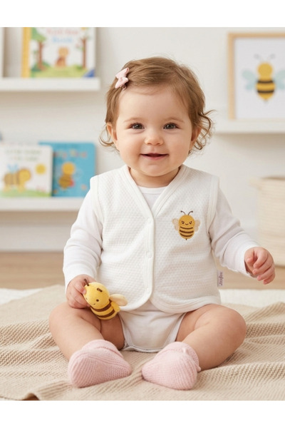 BAMBIK Nayinom Arı Nakışlı Penye Bebek Yeleği 0-12 Ay
