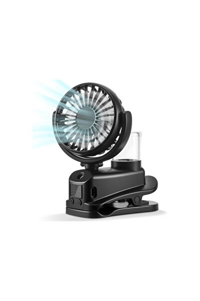 STARSTAR This mini portable clip-on fan features 4 speed settings, is recharg...