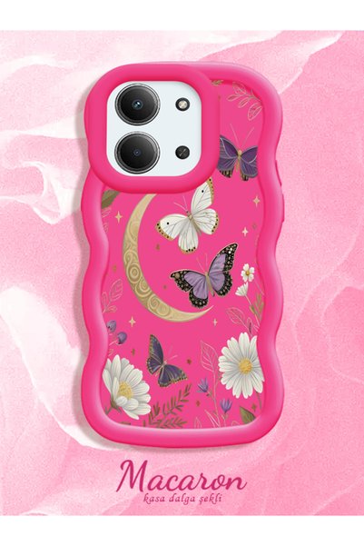 CHICASELUX Redmi 15C 4g Compatible Wavy Frame Moon Butterfly and Flower Patte...