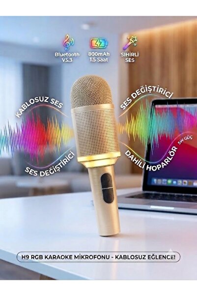 lionalin H9 RGB Işıklı Kablosuz Bluetooth Karaoke Mikrofonu Dahili Hoparlörlü...