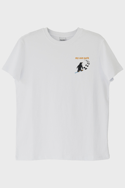 lofux Penguin Following Its Own Path White T-Shirt