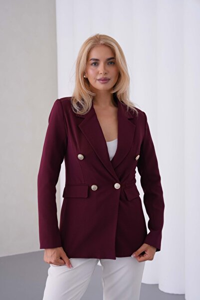 nodilife 4 Düğmeli Kruvaze Kadın Ceket Bordo