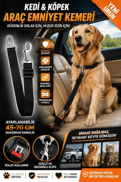 UYDEE Kedi Köpek Araç Emniyet Kemeri Ayarlanabilir Pet Oto Güvenlik Kemeri Ot...