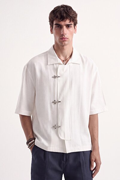 Antioch Ecru Relaxed Shirt with Closure Detail