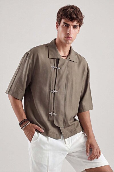 Antioch Khaki Relaxed Shirt with Closure Detail
