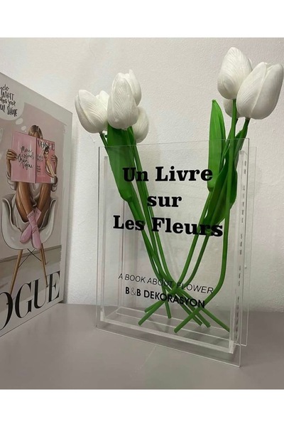 lavmood Modern Şeffaf Akrilik Kitap Tasarımlı Dekoratif Vazo | Minimal Masa, ...